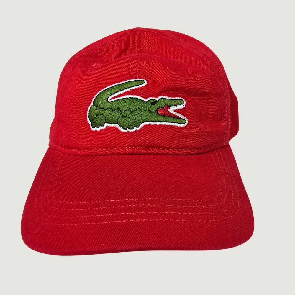 Lacoste Mens Red Cotton Twill Big Croc Logo Adjustable Strapback Baseball Cap